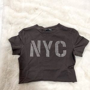 charcoal grey rhinestone NYC top